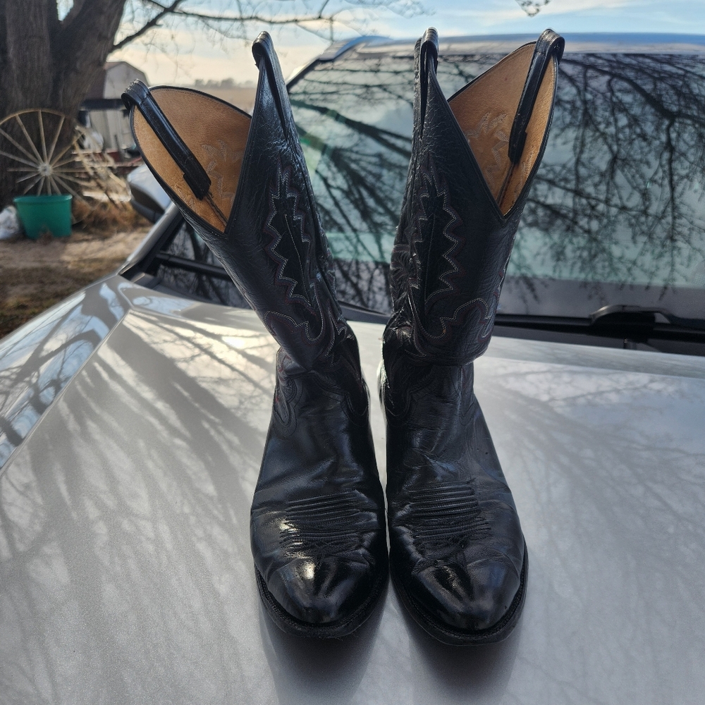 Black Men's Leather Panhandle Slim Brand Boots Size 9.5 D